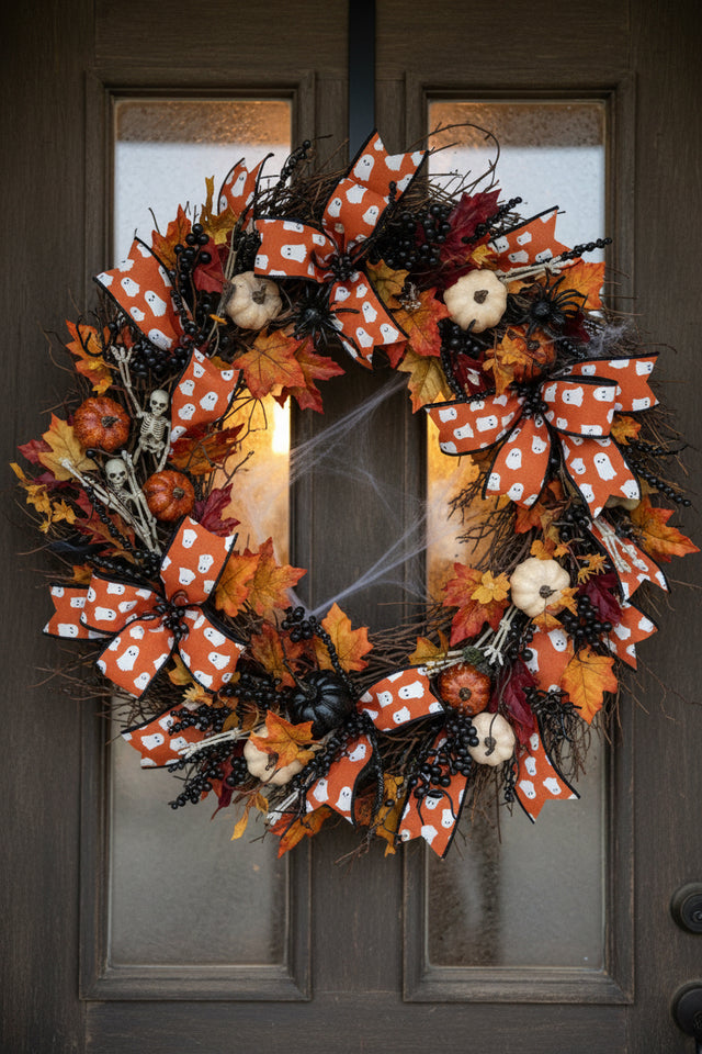 2.5" x 10yd Dupioni Ghost Ribbon – Pumpkin with Black Back