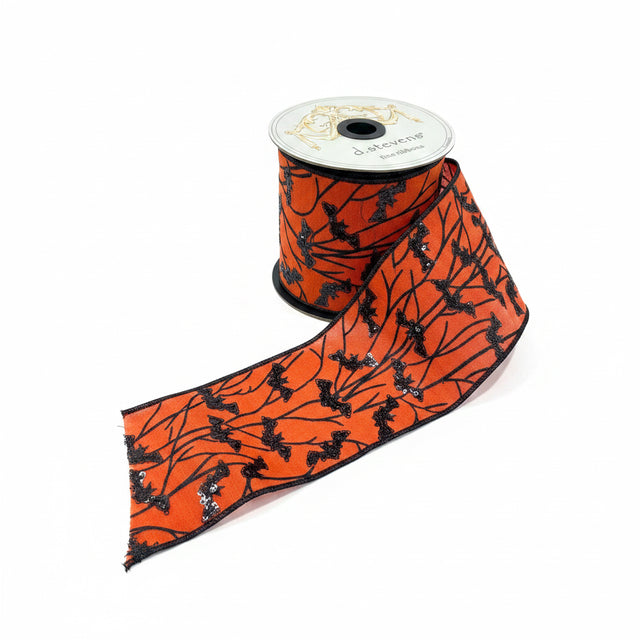 4" x 5yd Dupioni Branches Sequin Bats Ribbon