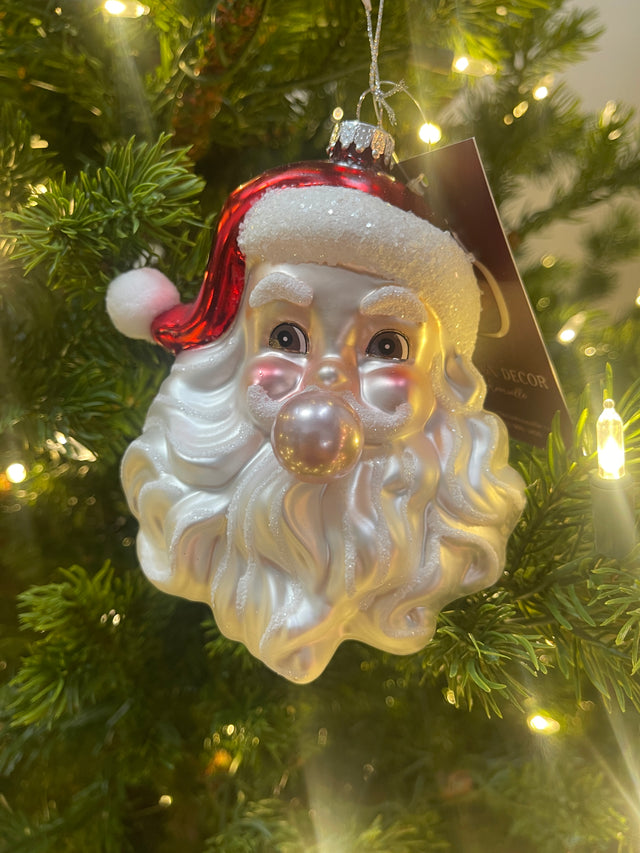 5.25" Glass Santa Head- Bubble Gum Ornament
