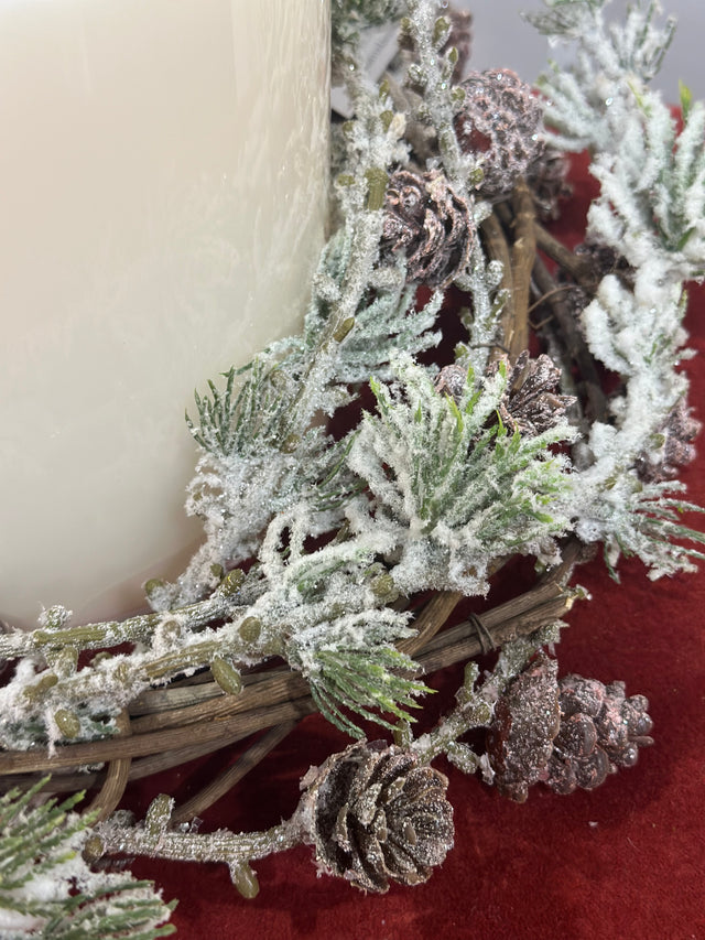 14" Snowy Pine Small Wreath/Candle Ring