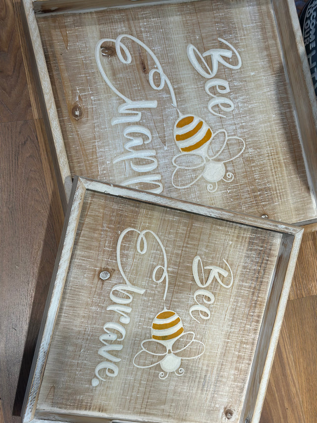 15"-12" Nesting Wood Bee Trays Set of 2