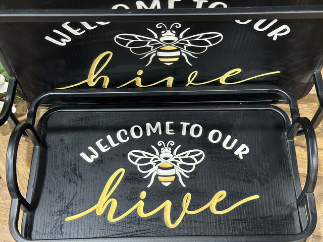 18"-15" Wood Bee Trays Set of 2