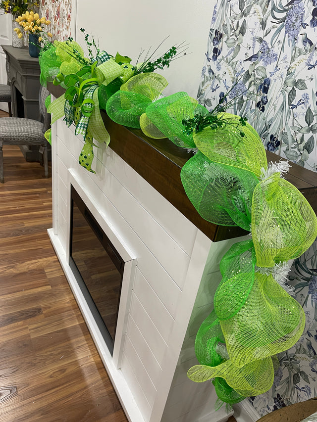 9' St. Patricks Day Garland Decor | Handtied Designer Bow