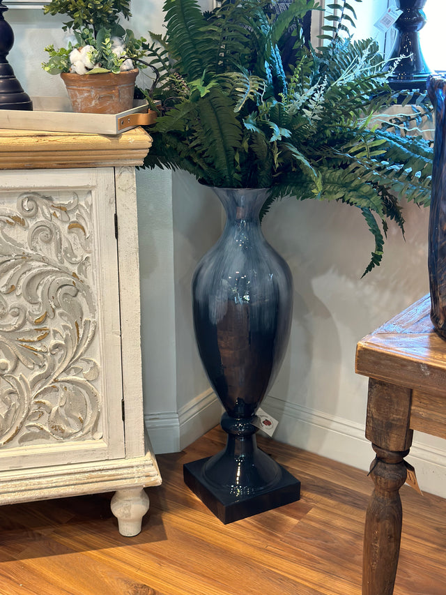 34" Blue & White Mixed Hand-Painted Vase