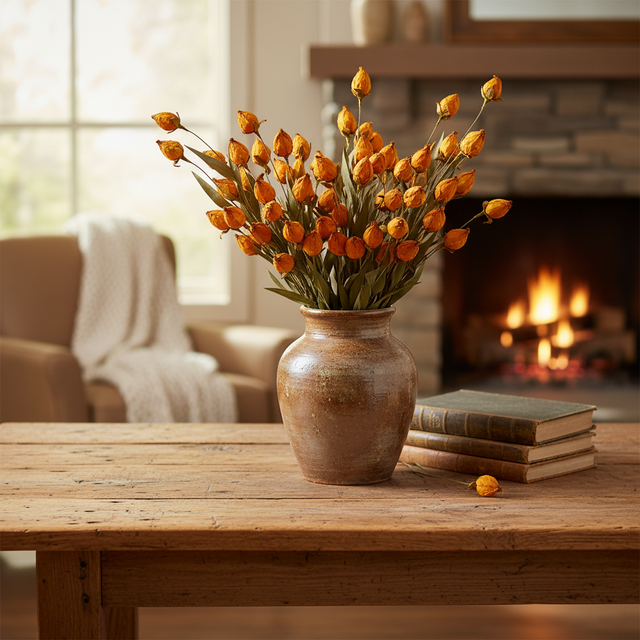 21" Chinese Lantern Stem | Available in Burgundy, Cream, and Orange
