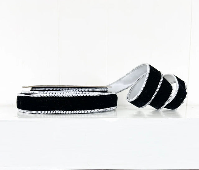 1" x 10YDS Black Velvet & White Ribbon