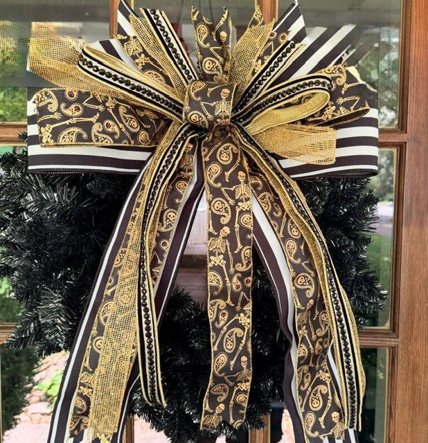 20" Bones, Black Ties, & Bling Custom Halloween Bow
