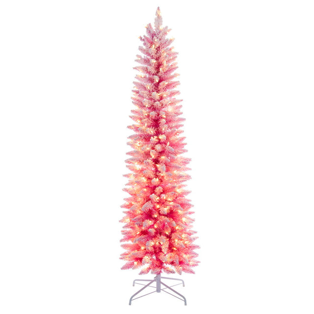4.5' x 19" Flocked Pink Pencil Fir Artificial Pre-Lit Christmas Tree