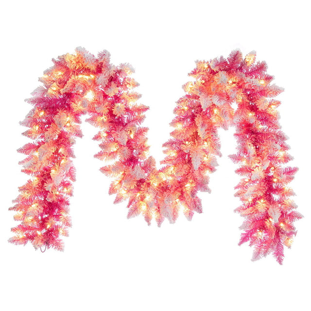 9' x 12" Flocked Pink Pencil Fir Artificial Pre-Lit Garland