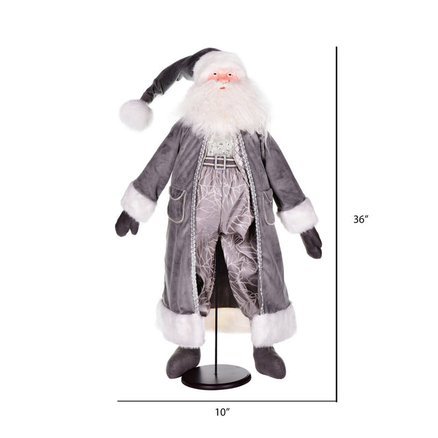 36" Silver Sleigh Bells Santa Doll with Stand