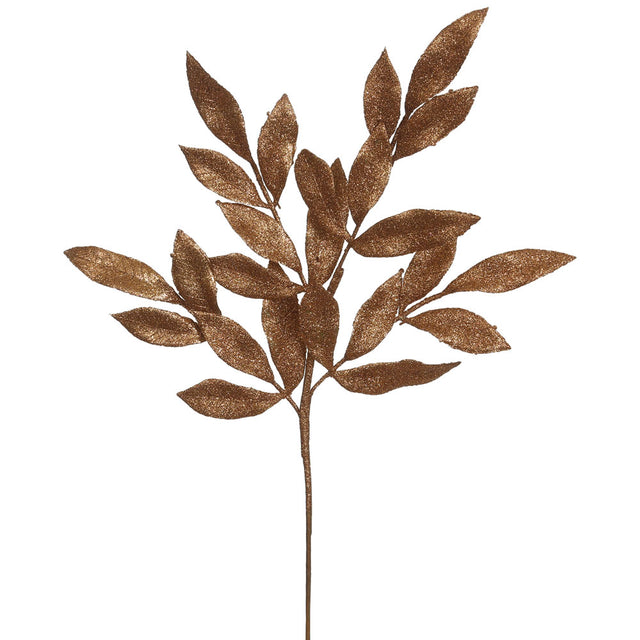 22" Copper Glitter Bay Leaf Artificial Spray