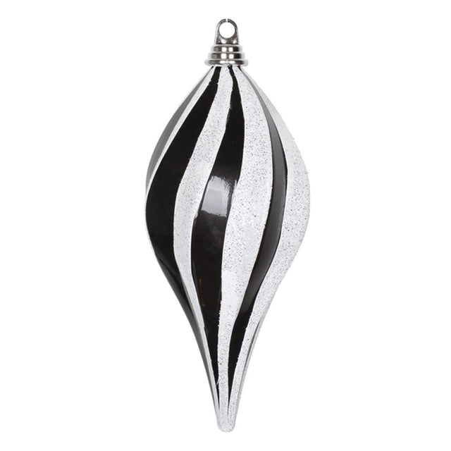 12" Black-White Candy Glitter Swirl Drop Ornament
