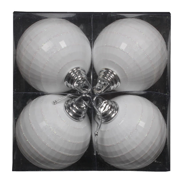 4" White Shiny-Matte Mirror Ball Ornaments 4/Box