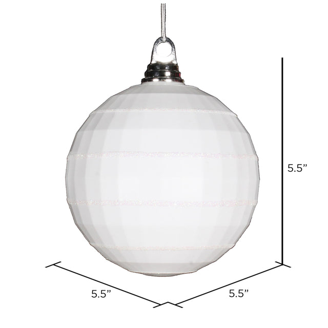 5.5" White Shiny-Matte Mirror Ball Ornament