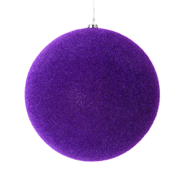 4" Purple Flocked Ball Ornaments |Set of 6