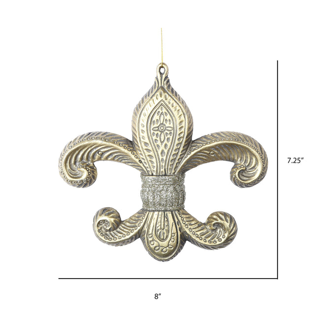 7.3" Antique Fleur-de-lis Christmas Ornament - Gold