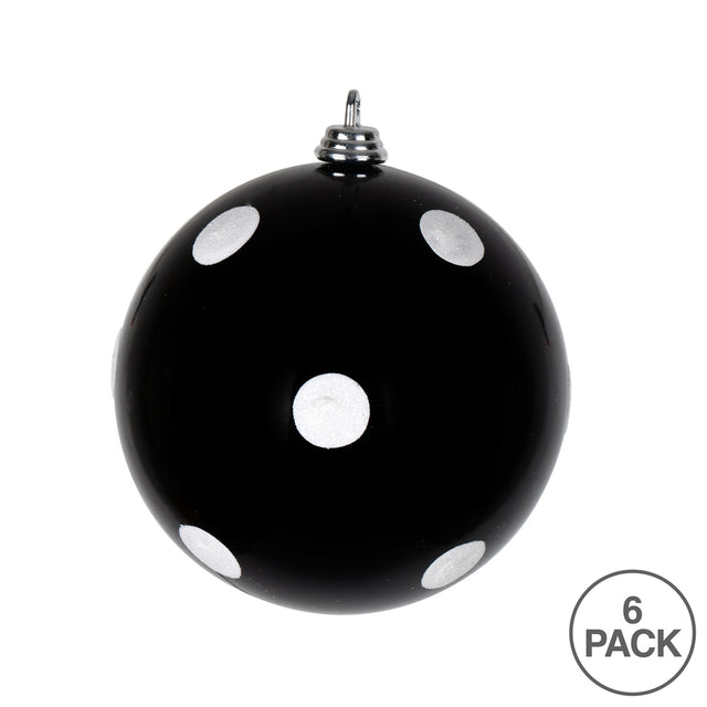 4" Black Candy with White Dots Ornaments 6/Bag