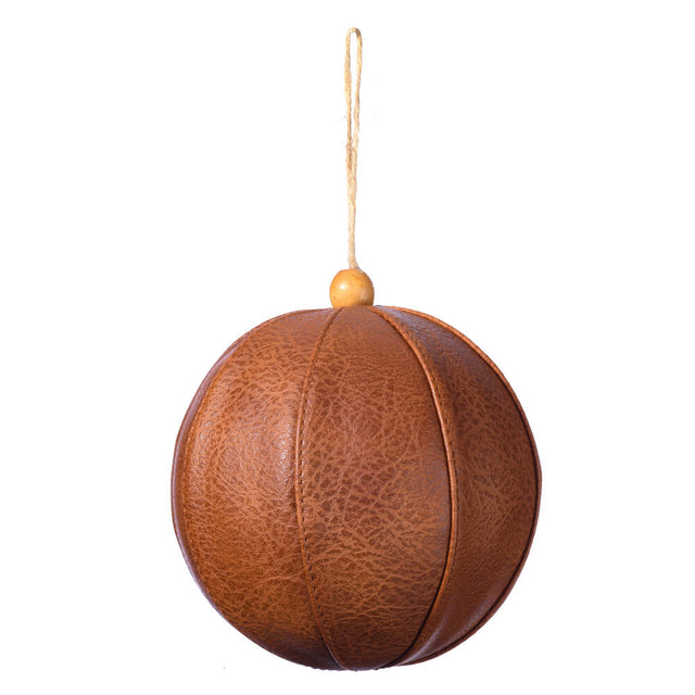 5" Mocha Brown Faux Leather Ball Ornament | 4/Bag