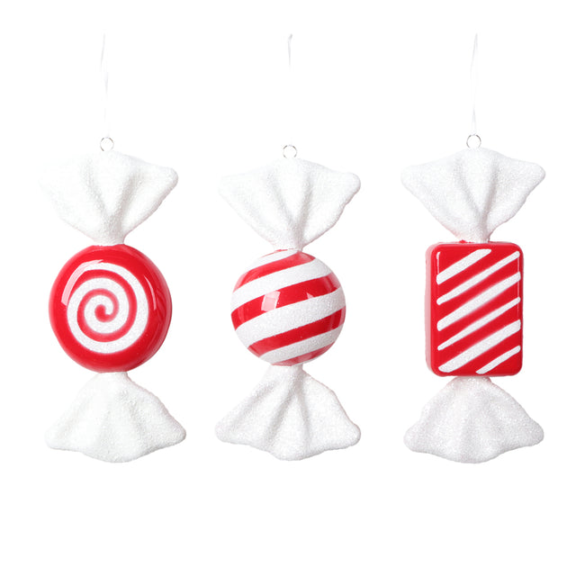 7.5"-8" Red-White Candy Ornament Assortment 3/Bag