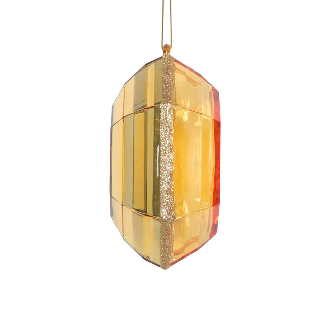 6" Gold Square Jewel Glitter Ornament. Features gold glitter around the edge