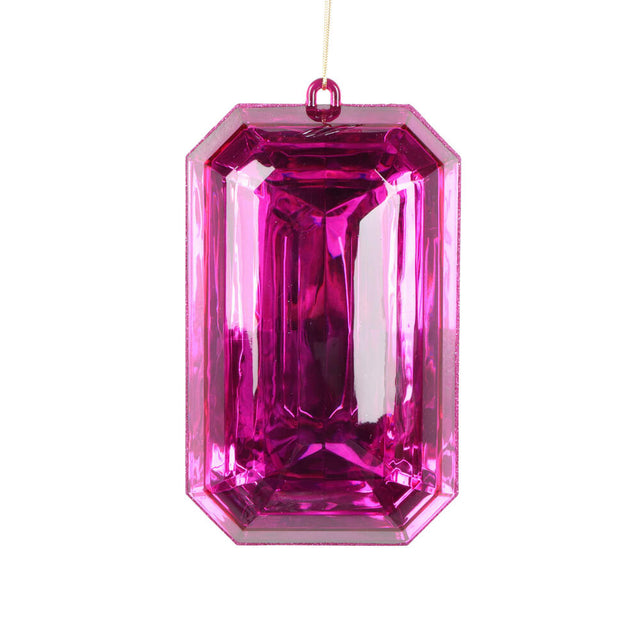 8" Hot Pink Rectangle Jewel Glitter Ornament