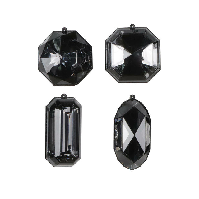 4"-5" Black Jewel Glitter Ornaments | Set of 4