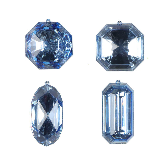 4-5" Baby Blue Jewel Glitter Ornaments-Set of 4