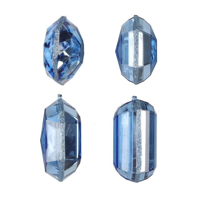 4-5" Baby Blue Jewel Glitter Ornaments-Set of 4