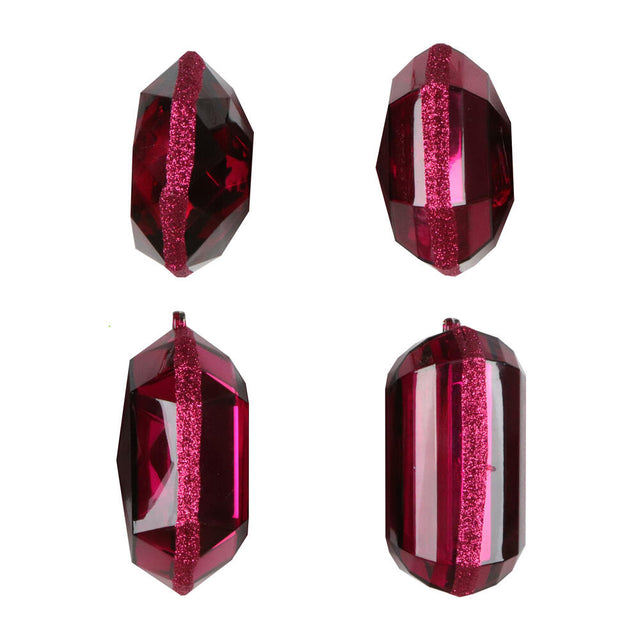 4-5" Burgundy Jewel Glitter Ornament Assorted, Set of 4