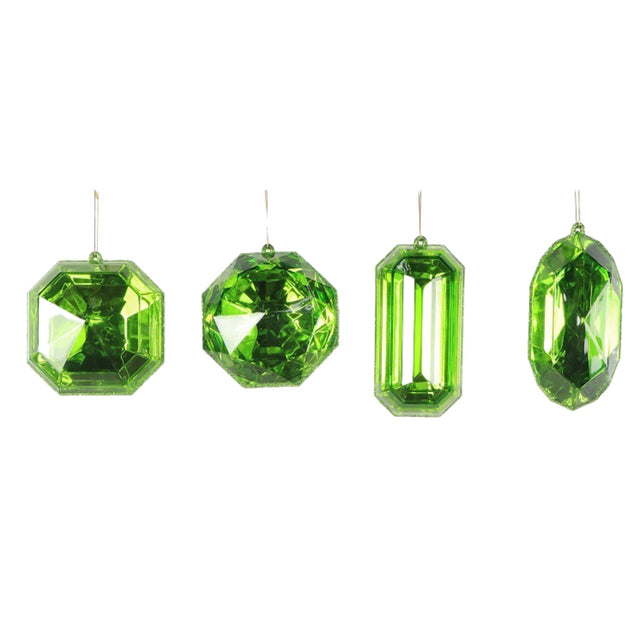 4"-5" Lime Green Jewel Glitter Ornaments | Set of 4
