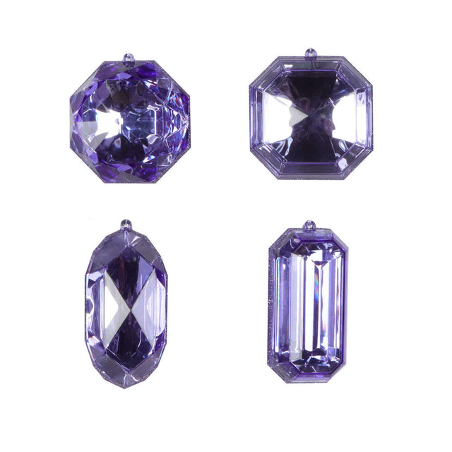 4-5" Lavender Jewel Glitter Ornaments- Set of 4