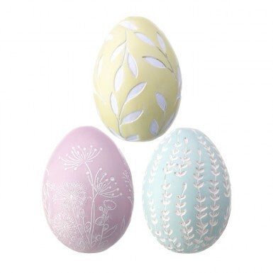 3.5" Resin Leaf Relief Easter Egg Pastels Pink Blue Yellow