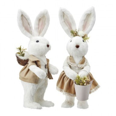 12.25" Sisal Dressed Boy Girl Bunny w/Basket (Sold Individually)