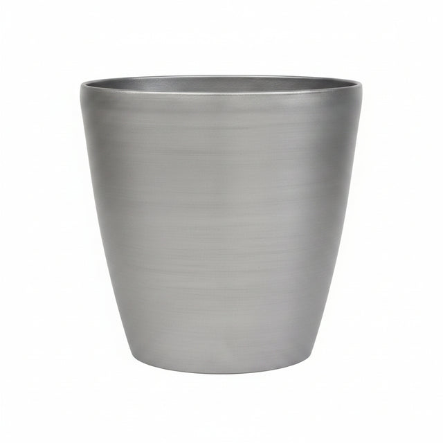 Gray resin fiber planter with textured surface