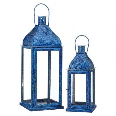 Blue Summer Lanterns, Set of 2 | Iron & Glass