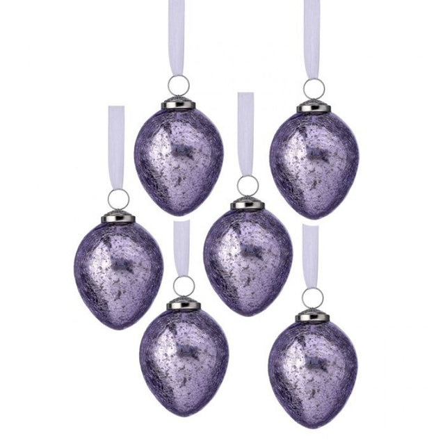 3.5" Mercury Glass Pink Lavender Egg Ornament Bx Set/6