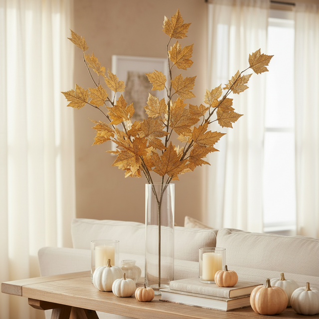 40" Metallic Maple Leaf Spray | Gold