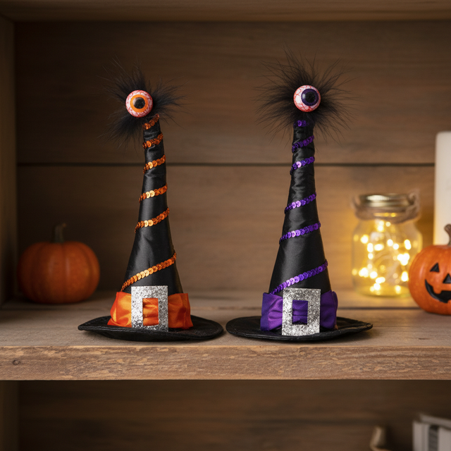 9" Witch's Hat with Eyeball | Orange/Black or Purple/Black