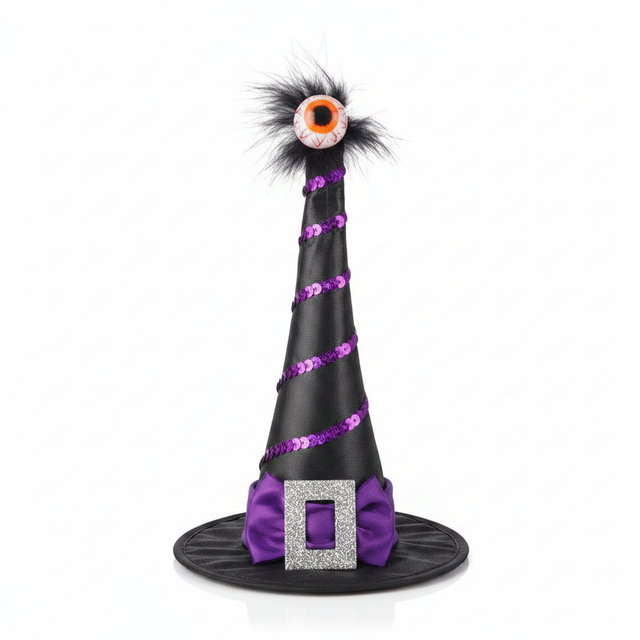 9" Witch's Hat with Eyeball | Orange/Black or Purple/Black