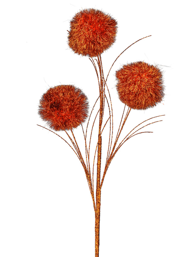 35" Orange Glitter Pom Pom Spray