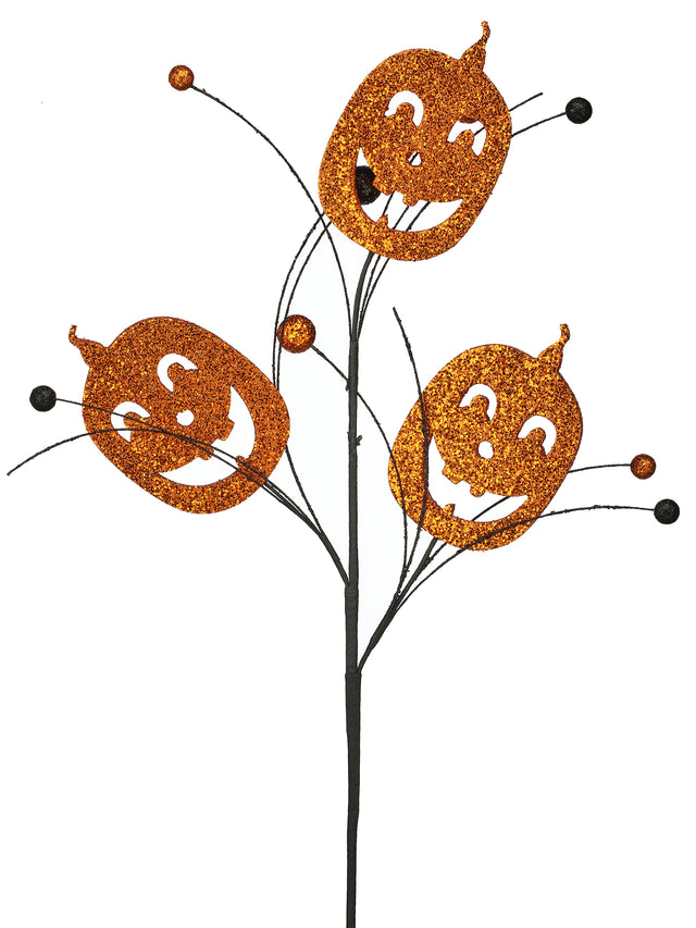 28" Glitter Jack O’ Lantern Spray | Black & Orange