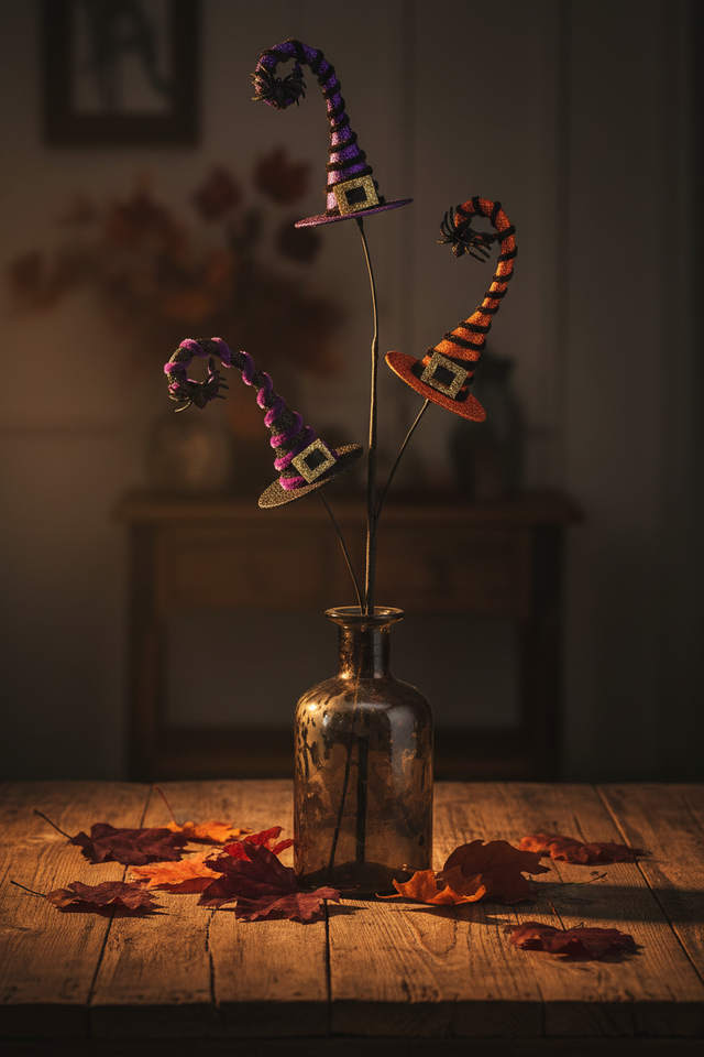30" Triple Glitter Witch’s Hat Spray | Purple, Orange, & Black