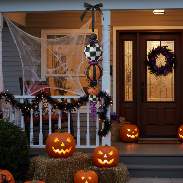 52"|25" Glitter Halloween Finial | Purple, Orange, Black, White