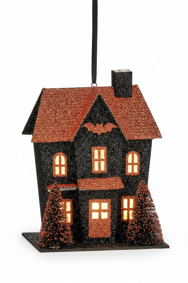 5" LED Halloween House Ornament | Black | Orange | Two Styles | Battery with Timer
