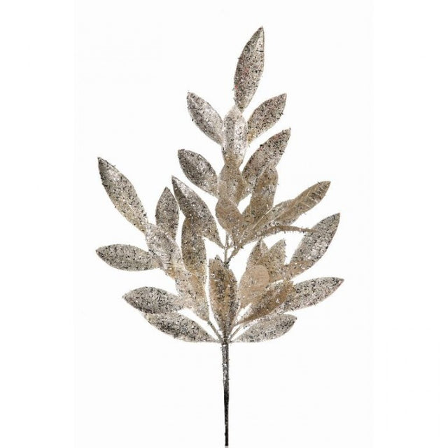 21" Glitter Sparking Bay Leaf Spray | Gold, Platinum, Red, or Silver
