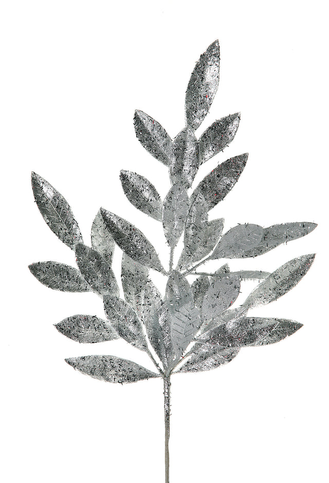 21" Glitter Sparking Bay Leaf Spray | Gold, Platinum, Red, or Silver