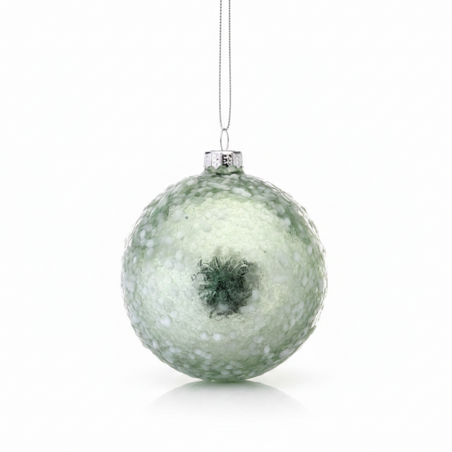 3" Glass Sequin Pearlized Ball Ornament | Green Blue Pink Pastel