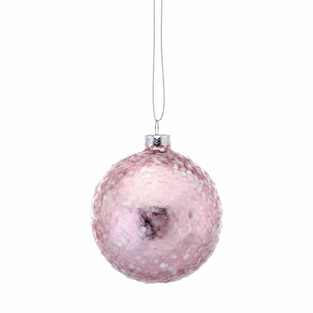3" Glass Sequin Pearlized Ball Ornament | Green Blue Pink Pastel