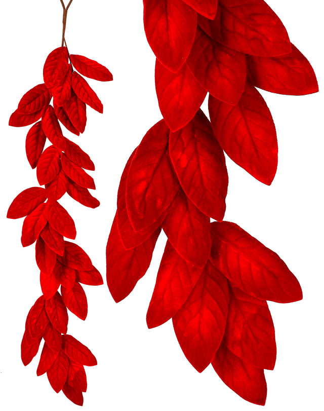 48" Deluxe Velvet Red Magnolia Leaf Garland