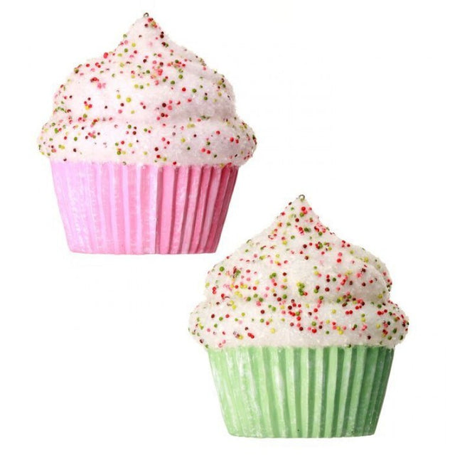 5.5" Cupcake with Sprinkles Ornament | Pink or Green